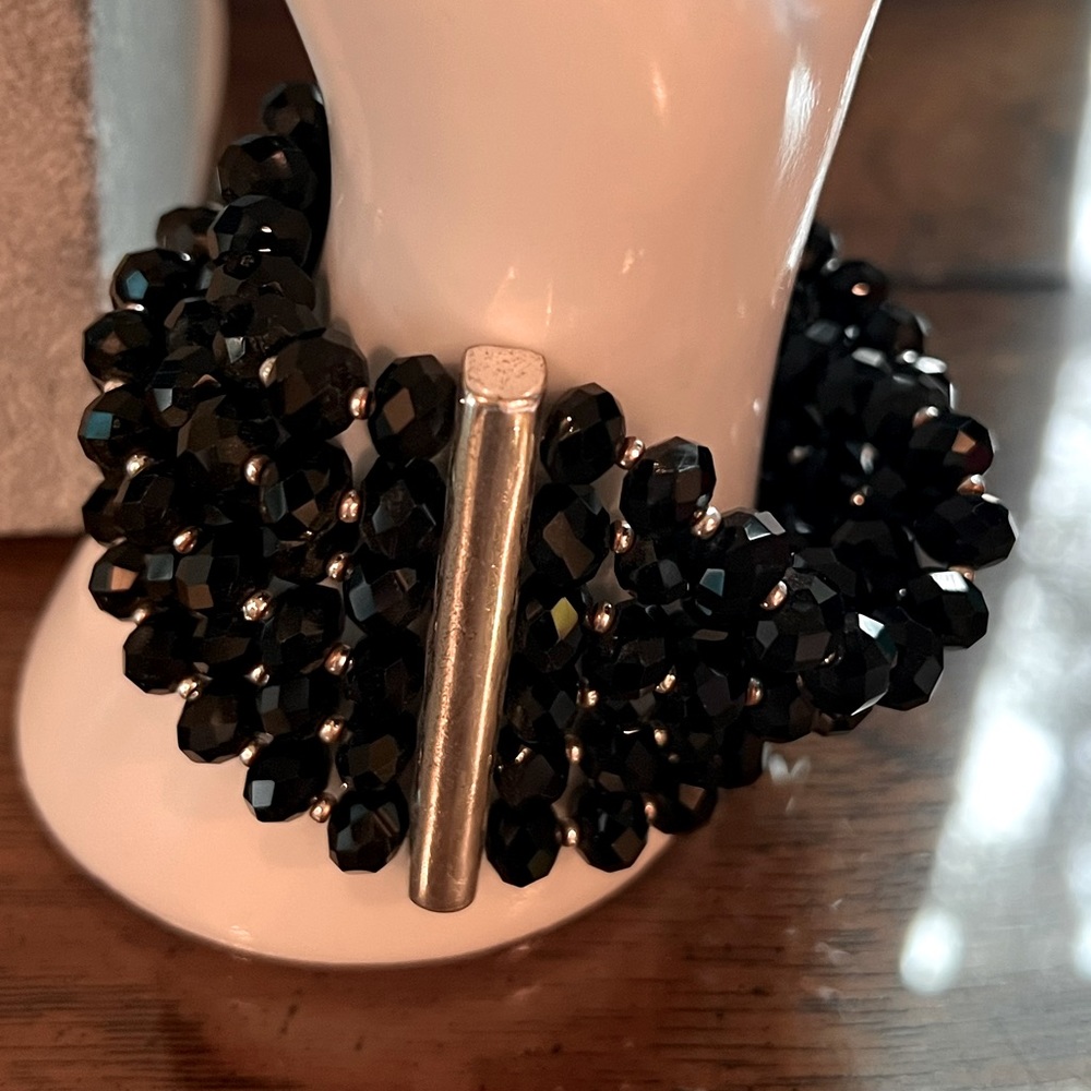 WHBM Black Beaded Cluster Bracelet with Silver Bar Accent & earrings